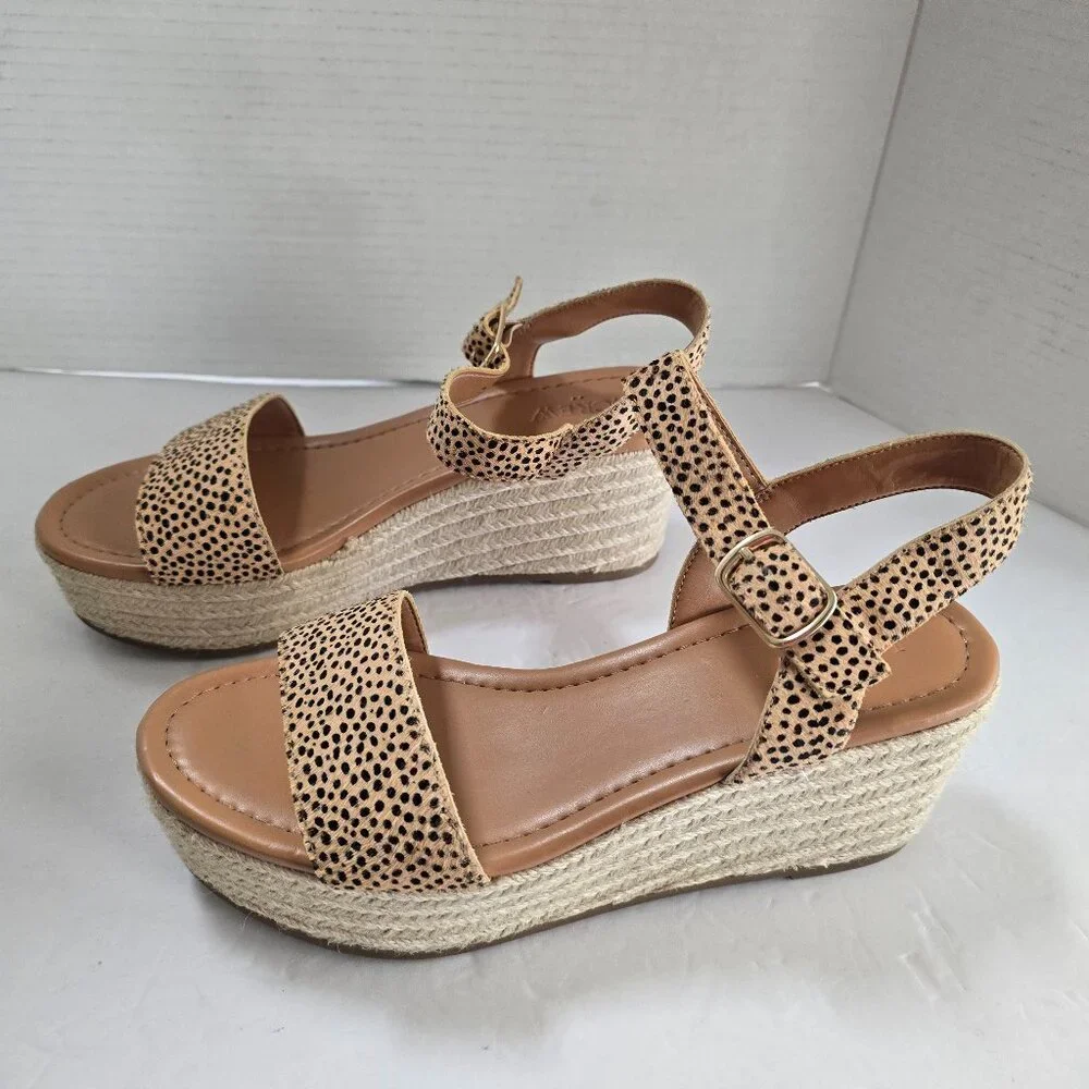 J.Crew Leopard Print Calf Hair Wedge Espadrille Sandals 8.5